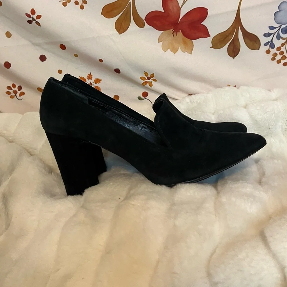 Donald Pliner Womens 9M Heyde Black Suede Block Heel Office Workwear Pumps City